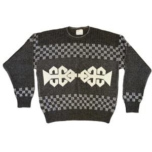 Vintage London Fog Sweater Size XL Knit USA Made Grandpa Geometric Pullover Crew